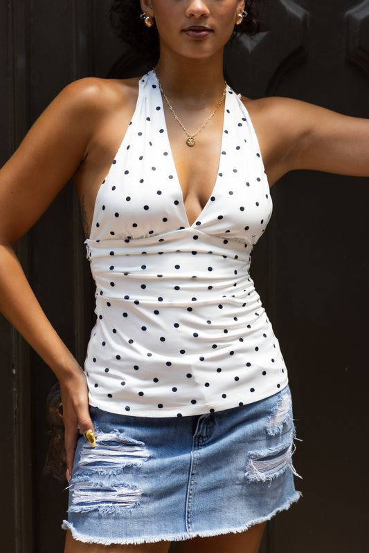 White Polka Dot Halter Top