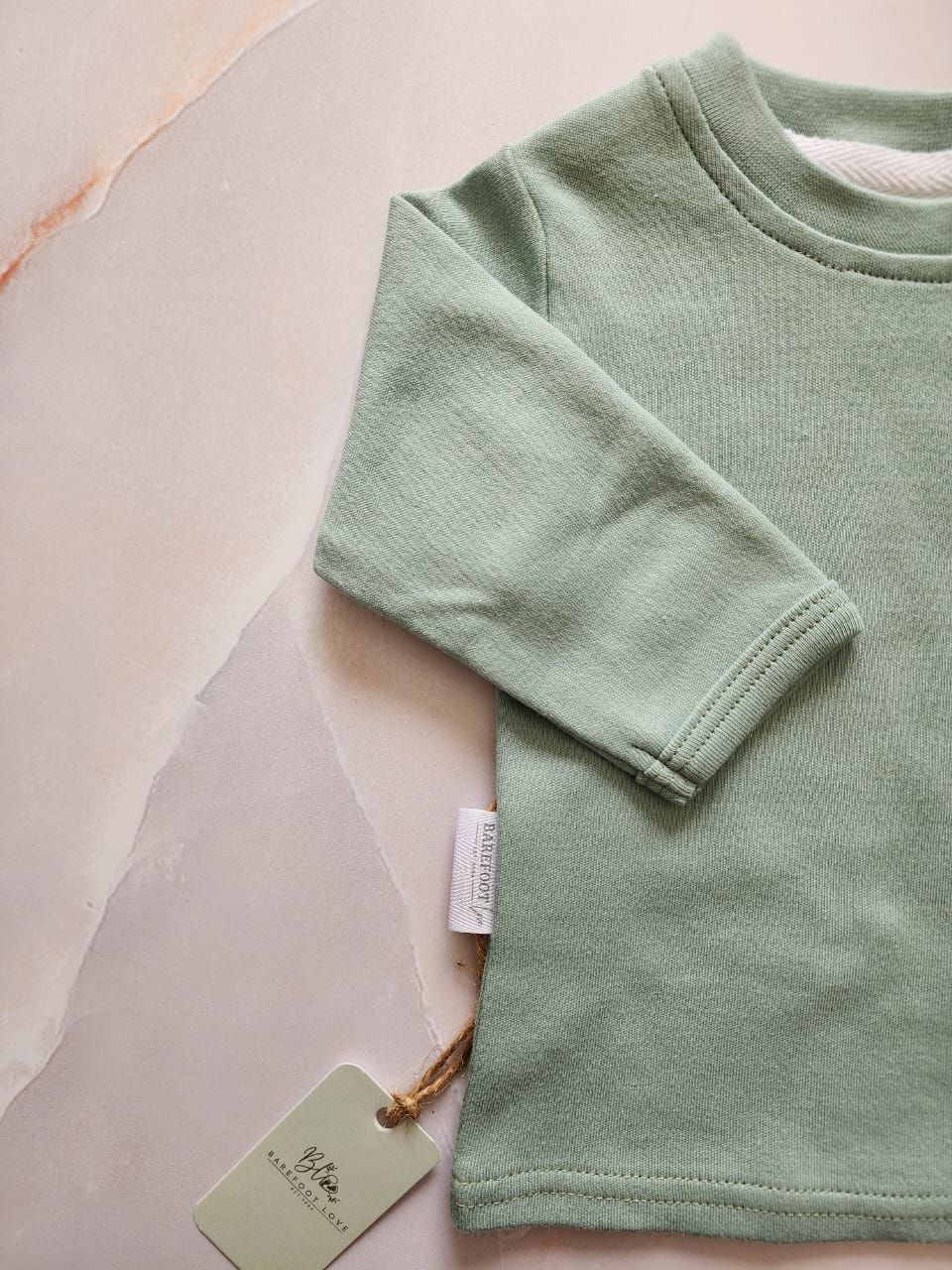 COTTON LONG SLEEVE CREW NECK T-SHIRT | SAGE