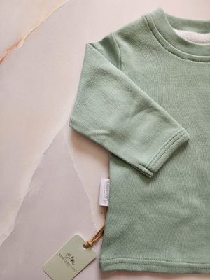 COTTON LONG SLEEVE CREW NECK T-SHIRT | SAGE