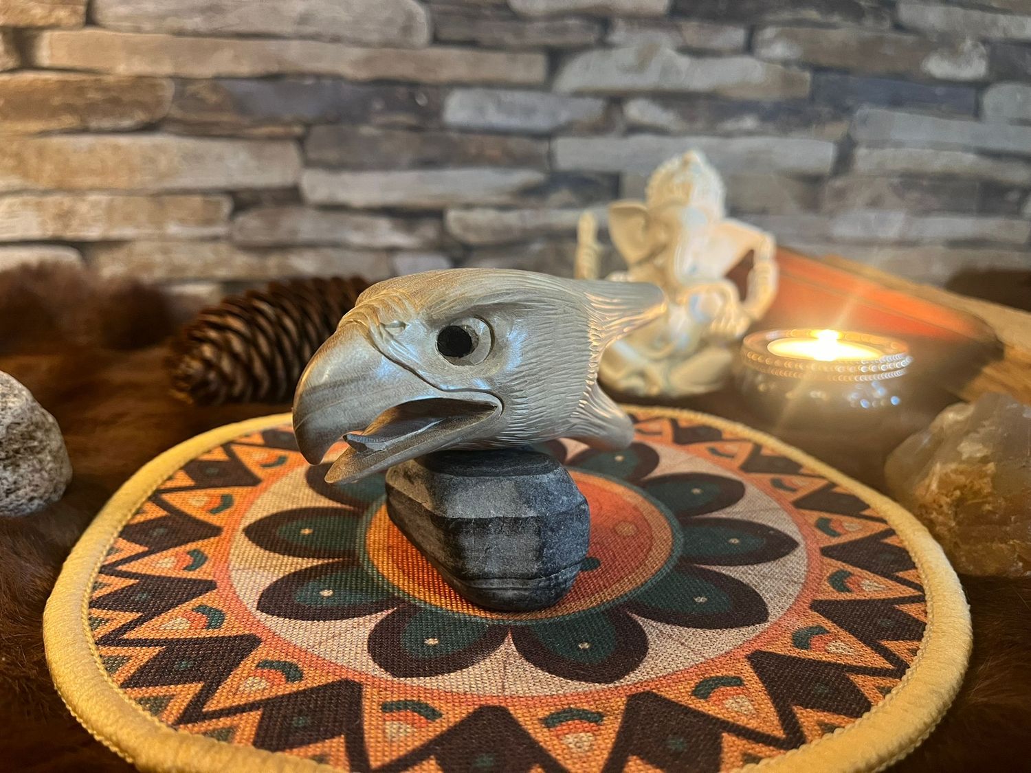 Eagle Head Kuripe - Teak Wood - Handmade
