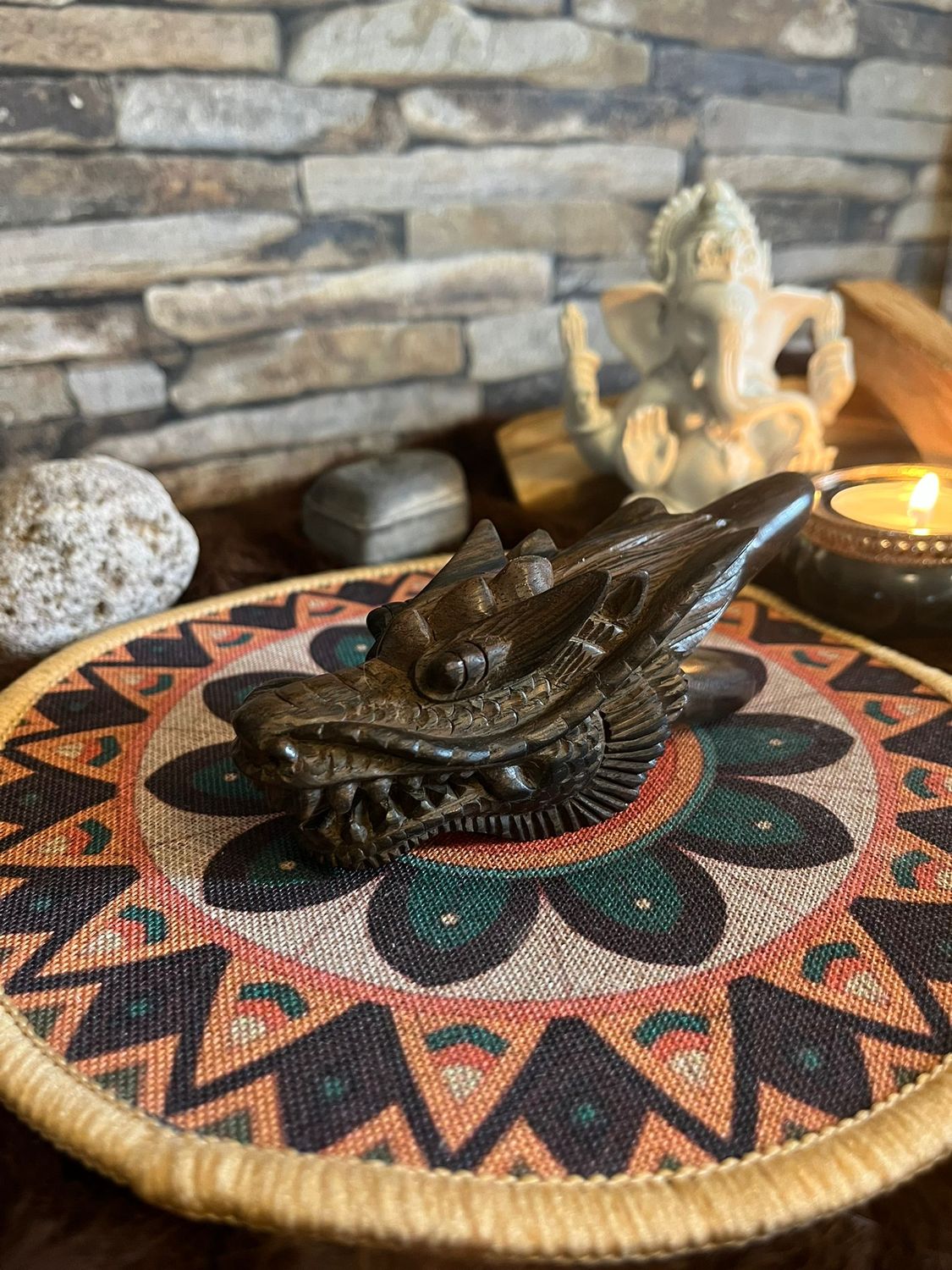 Dragon Head Kuripe - Ebony Wood - Handmade