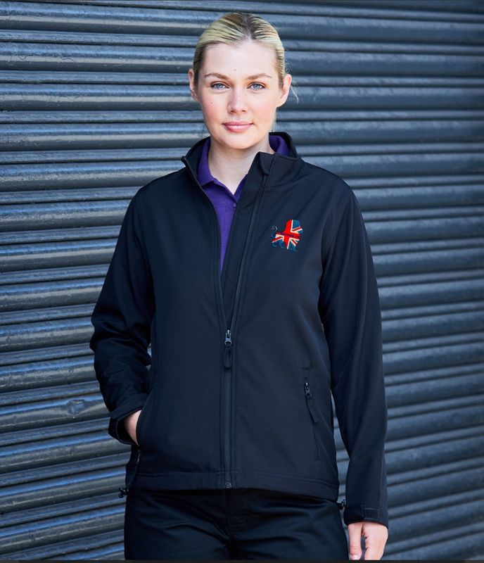 Reform red lion ladies soft shell jacket- black