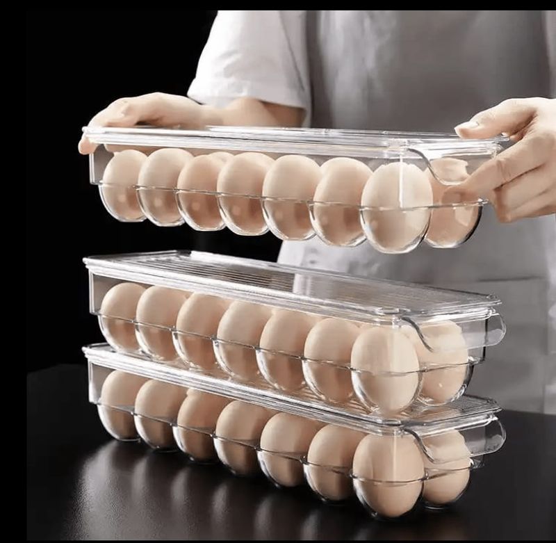 HUEVERA  DE ACRILICO PARA REFRIGERADOR O DESPENSA PARA 14 HUEVOS CON TAPADERA