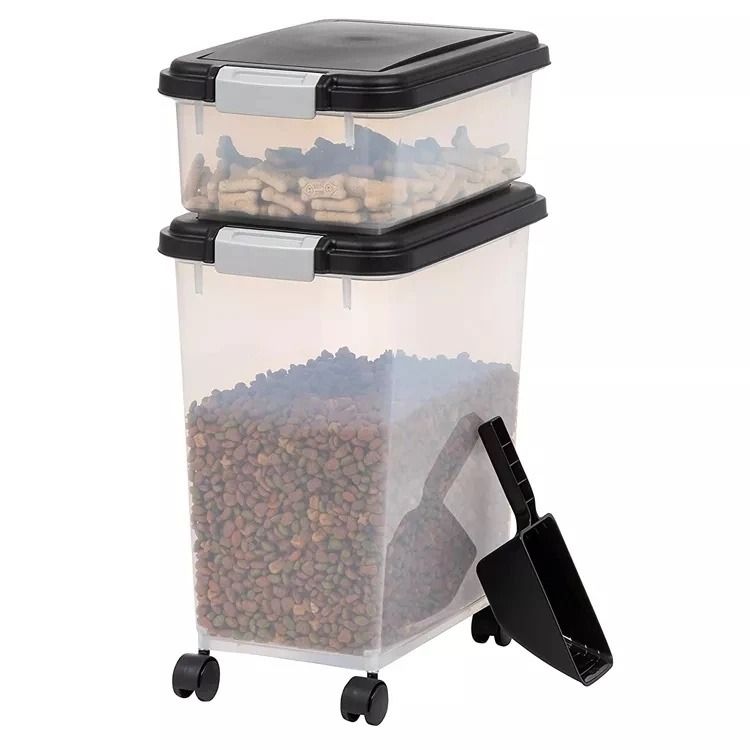 ​CONTENEDOR HERMÉTICO DE PLÁSTICO PARA ALIMENTO DE MASCOTAS CON RUEDAS, 2 PIEZAS