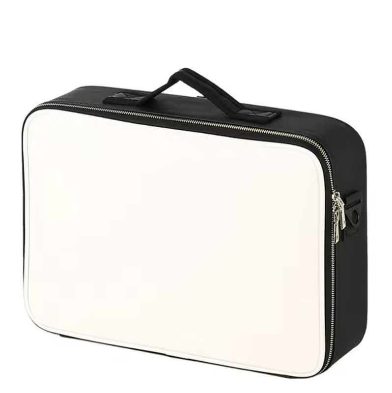 COSMETIQUERA BLANCO CON NEGRO TIPO LAPTOP (TAMAÑO MEDIANA)