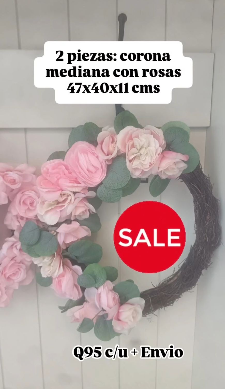 SALE CORONA CON ROSAS DIAMETRO 47X40X11 CMS.