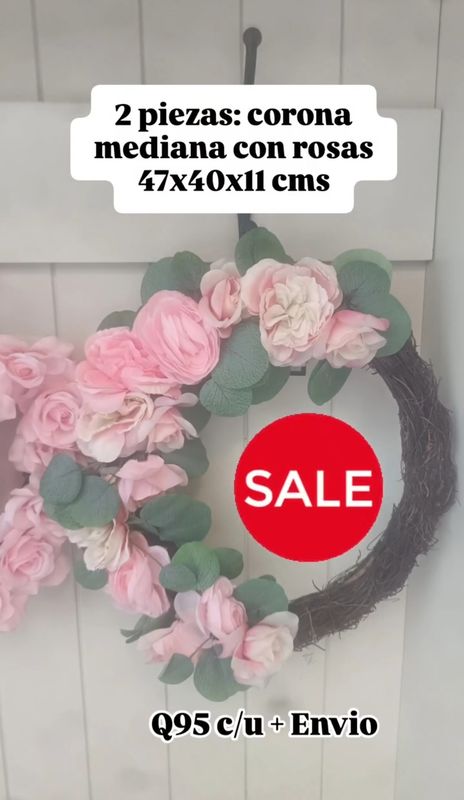 SALE CORONA CON ROSAS DIAMETRO 47X40X11 CMS.