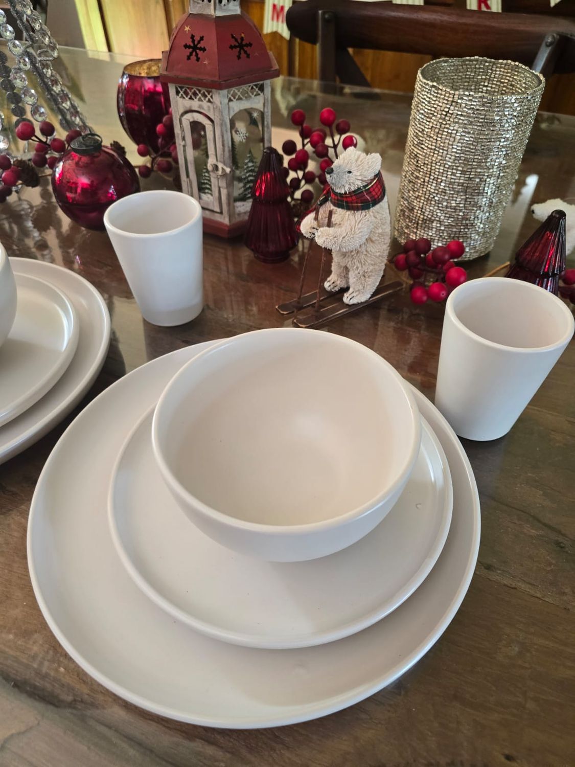 SET DE DOS VAJILLAS STONEWARE 32 PIEZAS BLANCO MATE PARA 8 PERSONAS