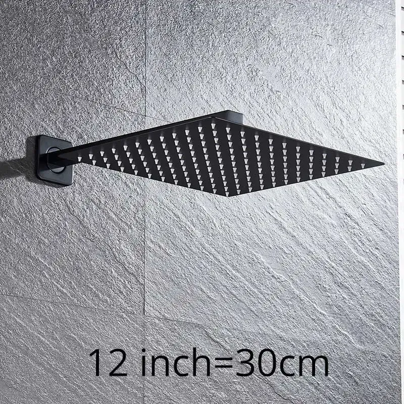 Rainfall Shower Head 8&quot;/10&quot;/12&quot; Square Bathroom Ultrathin Rain Top, Color: Matte Black 12 inch