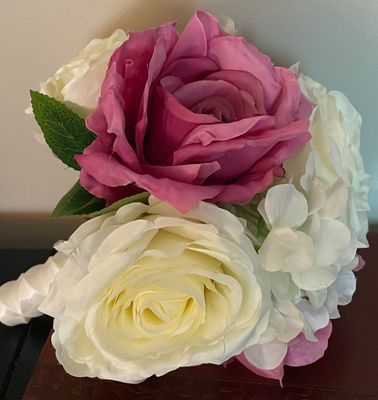 Antique Pink Rose and Cream Silk Flower Bouquet