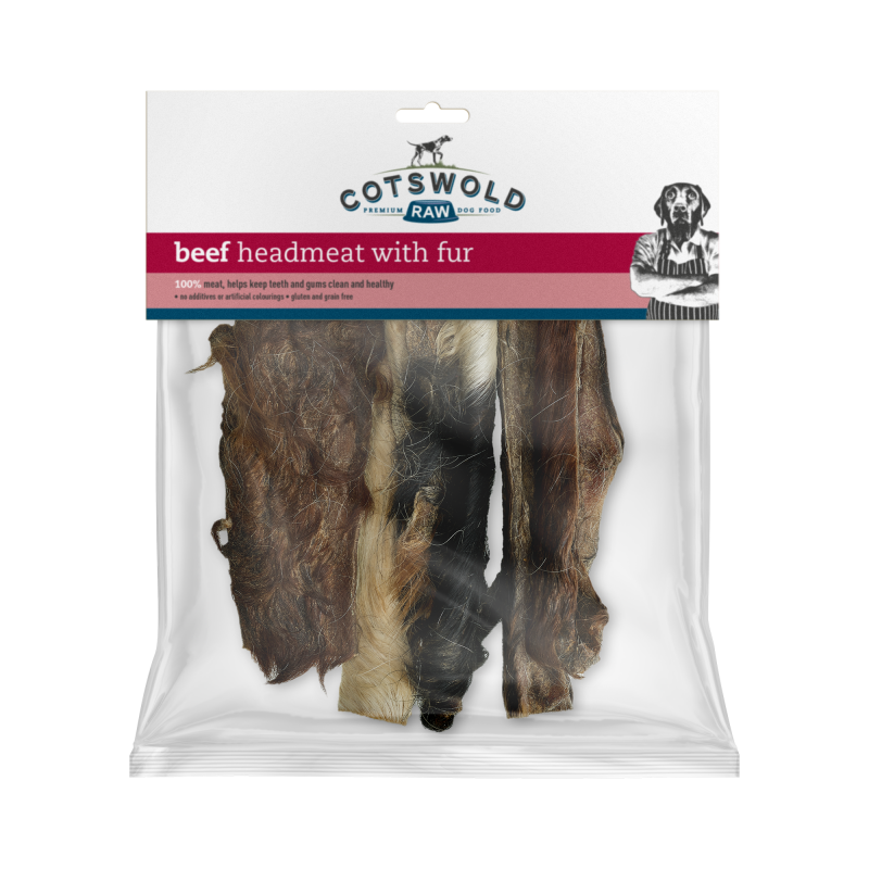 Cotswold Raw Natural Dried Treat Beef Headmeat with Fur 250g