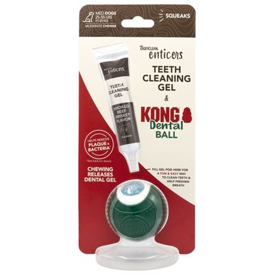 TropiClean Enticers Dental Ball Kit- Beef Brisket - Medium Dog