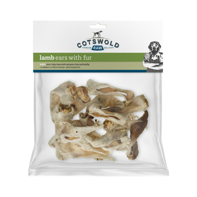 Cotswold Raw Natural Dried Treat Lamb with Fur Ears 150g