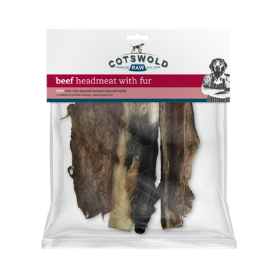 Cotswold Raw Natural Dried Treat Beef Headmeat with Fur 250g