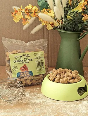Betty Miller Wheat Free Chicken & Liver Crunchy Bones 400g Betty Miller Wheat Free Chicken & Liver Crunchy Bones 400g
