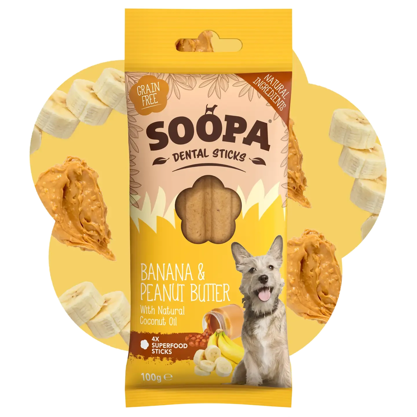 Soopa Banana &amp; Peanut Butter Dog Dental Sticks