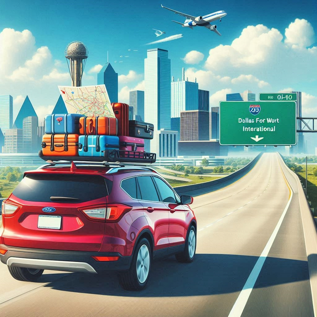 Car traveling to Dallas Forth Worth International Airport.