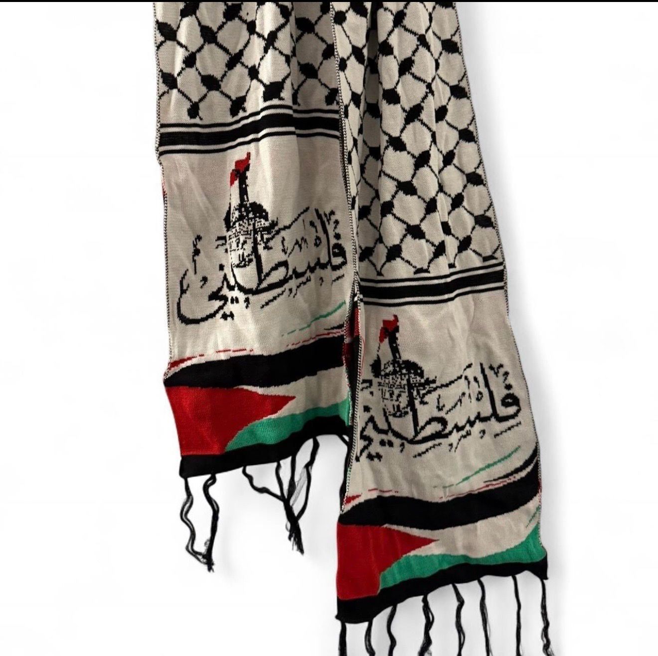 Keffiyeh Shawl with Flag &amp; Falasteen in Arabic