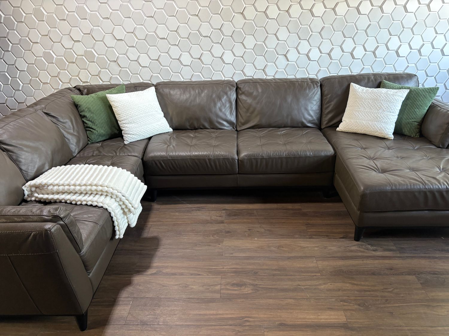Large Chocolate Brown Genuine Leather MCM Sectional with Chaise