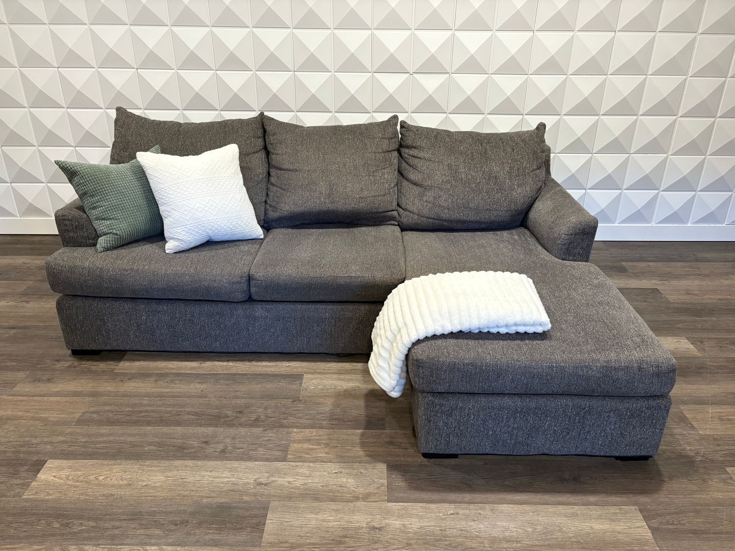Nice Light Grey Family Sized Sectional with Movable Chaise