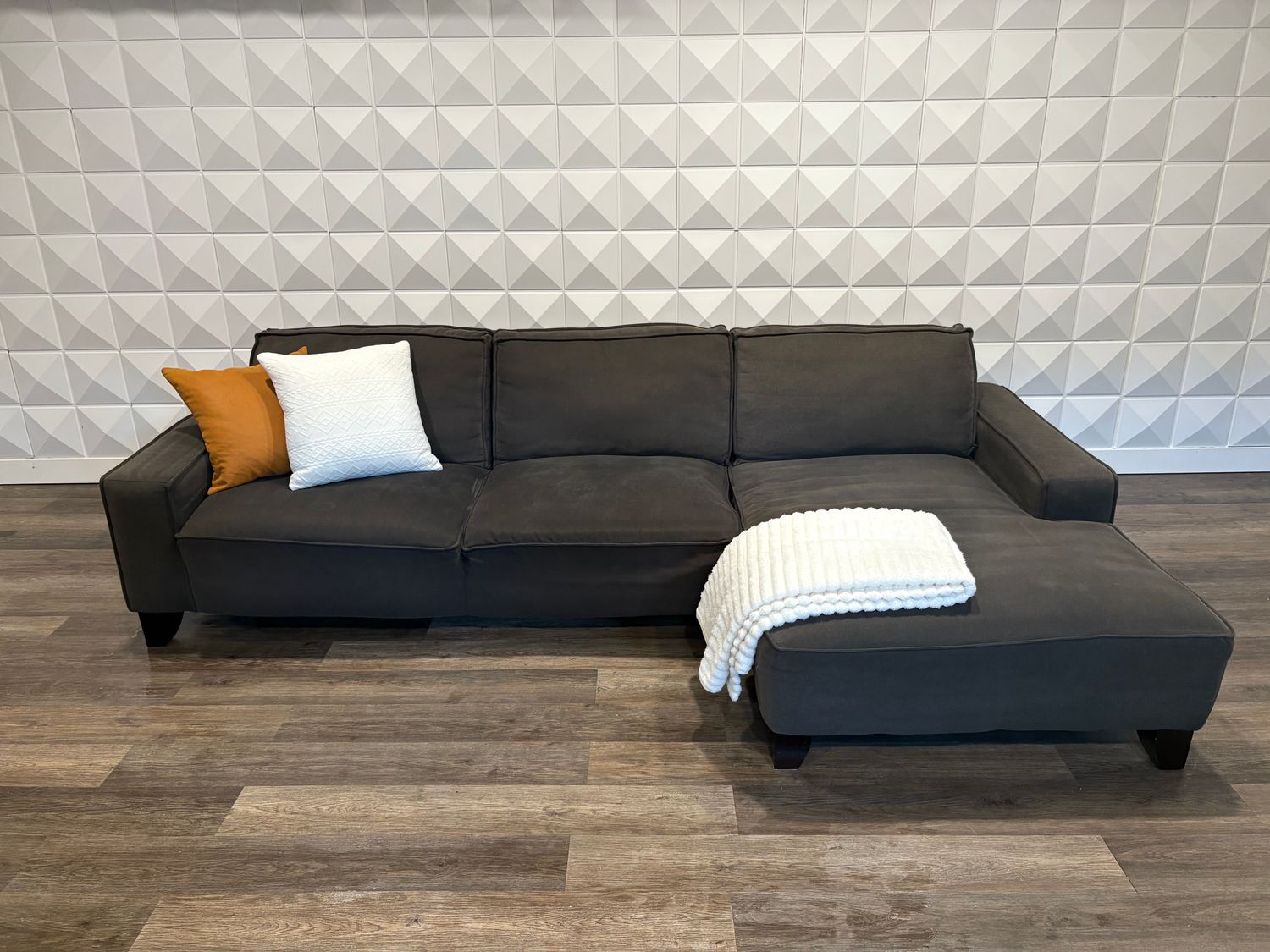 Nice Modern Midnight Grey Family Sized Sectional with Shorter Chaise