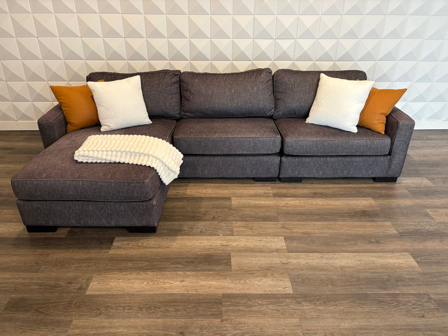 Extra Long Dark Blue Grey Sectional with Movable Chaise