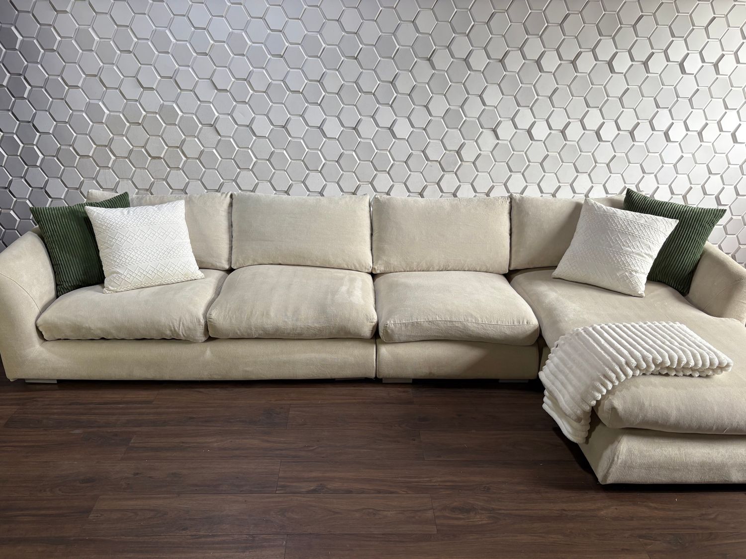 (Valyou) Stunning Large Neutral Colored Sectional with removable seat and downfilled cushions
