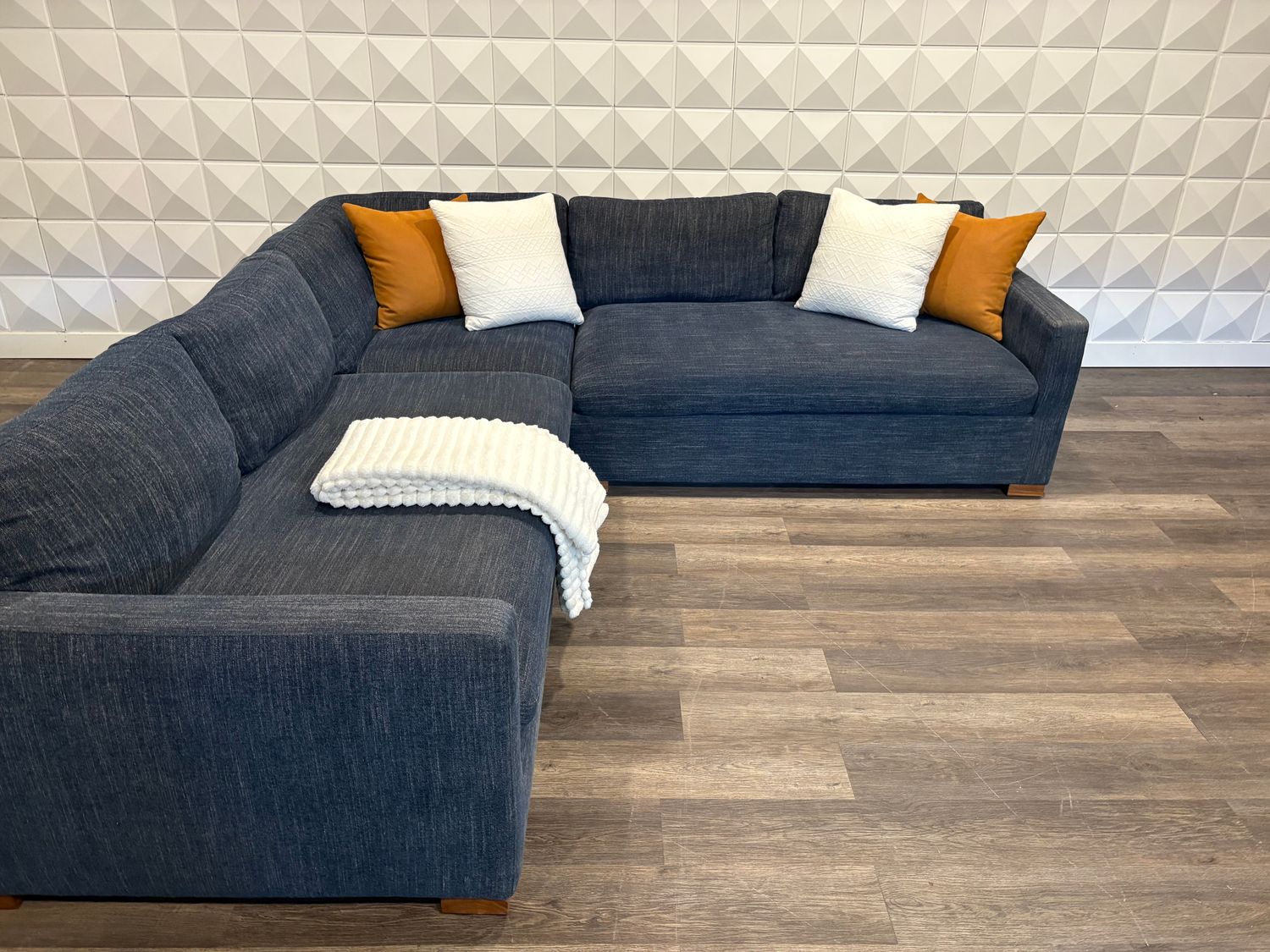 (Interior Define) Stunning Blue Corner Sectional with Down filled back cushions