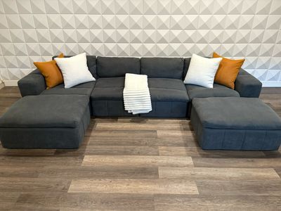(LIKE NEW) Beautiful Dark Grey Six Piece Modular Sectional With 2 Chaises