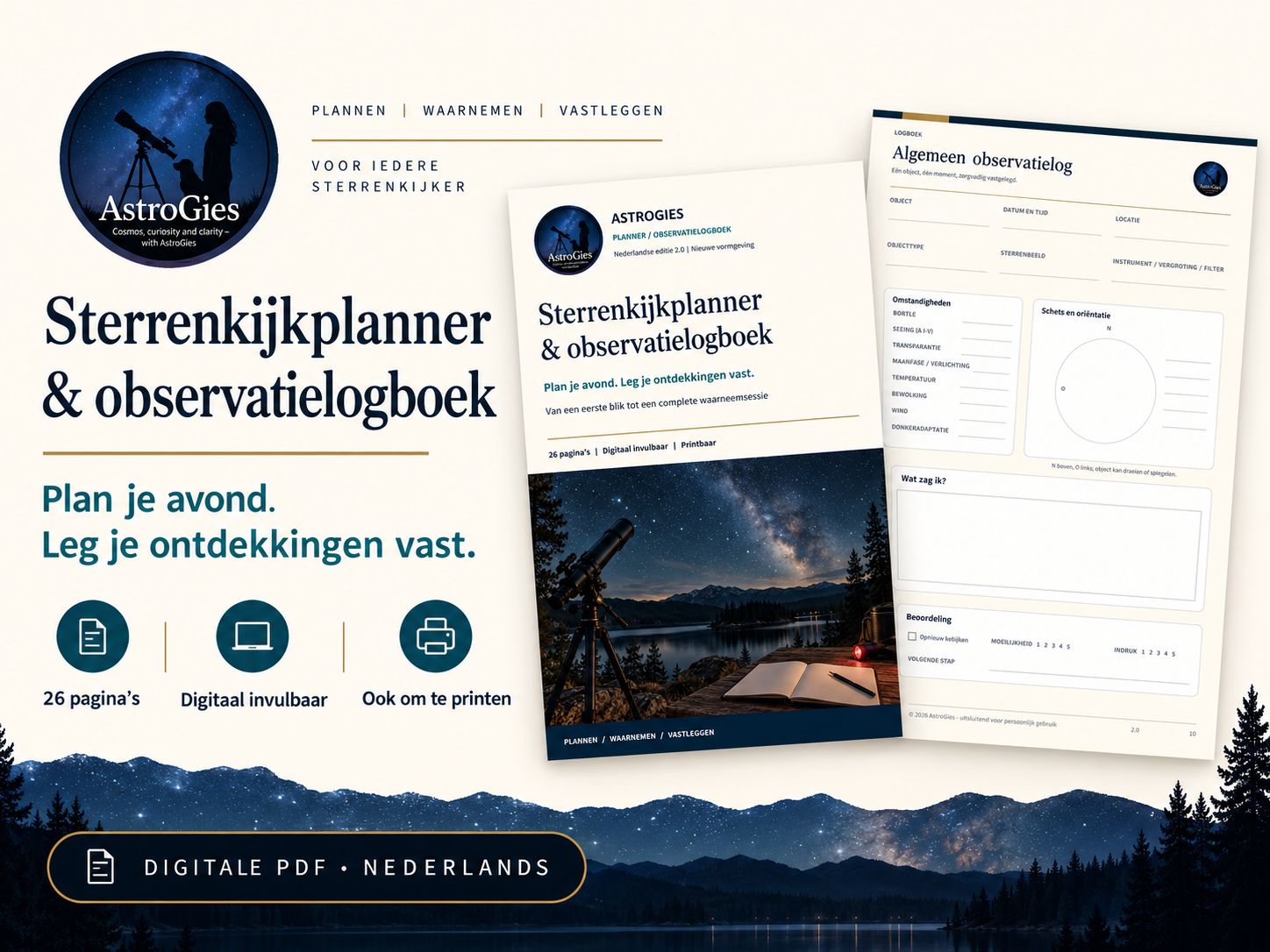 Sterrenkijkplanner en observatielogboek: invulbare Nederlandse PDF met Messier-checklist