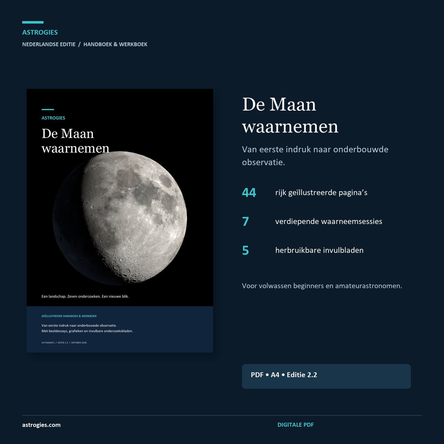 De Maan waarnemen - geïllustreerd handboek en werkboek (PDF, Nederlands)