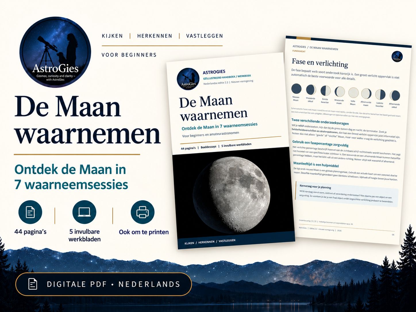 De Maan waarnemen: Nederlands PDF-handboek met 7 waarneemsessies