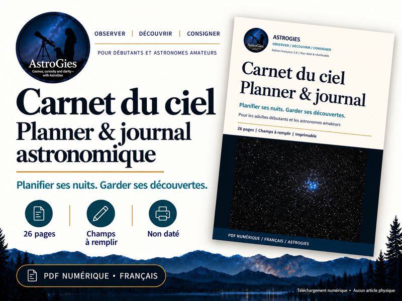 Carnet du ciel – planner astronomique non daté, 26 pages PDF remplissables, français