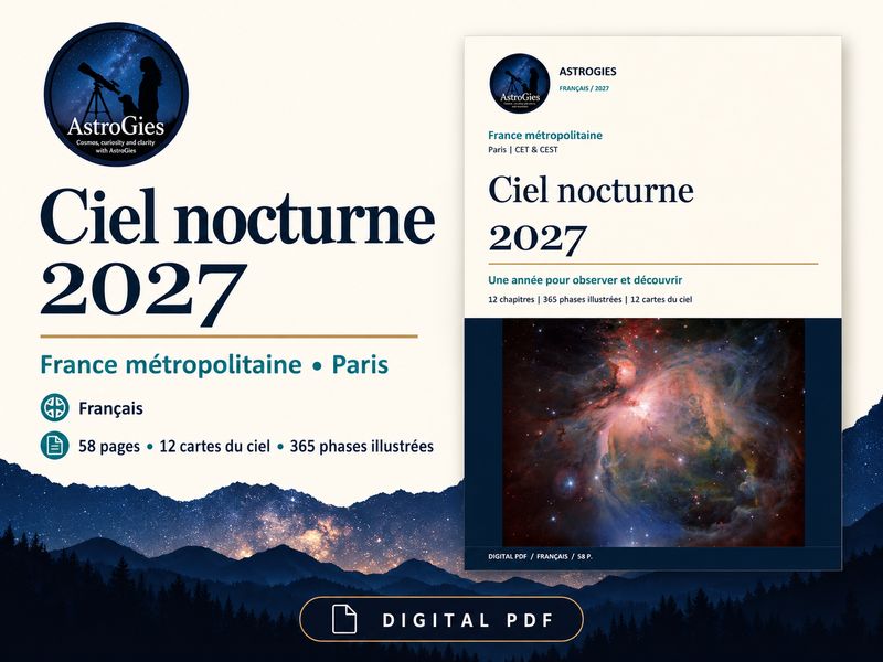 Ciel nocturne 2027 – France métropolitaine, référence Paris, calendrier astronomique, 58 pages PDF français