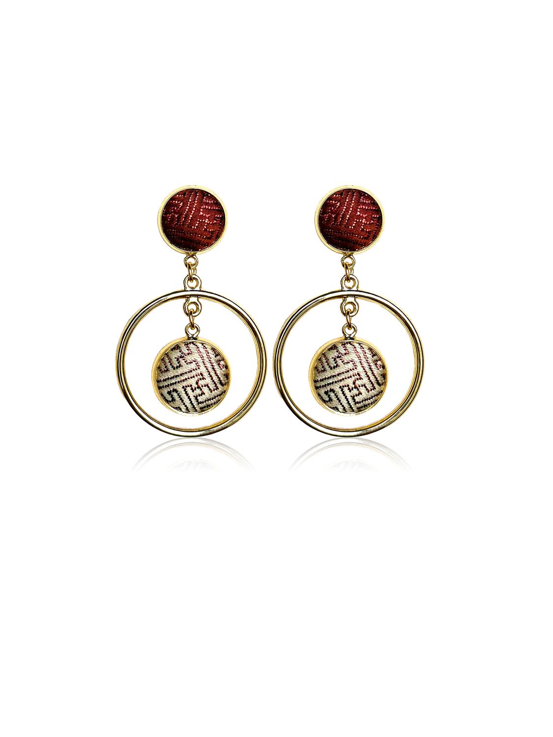 Double Hoop Drop Silk Earring, Brown
