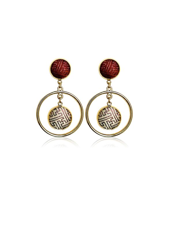Double Hoop Drop Silk Earring, Brown