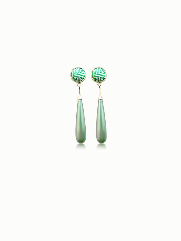 Pearl Drop Earrings, Green