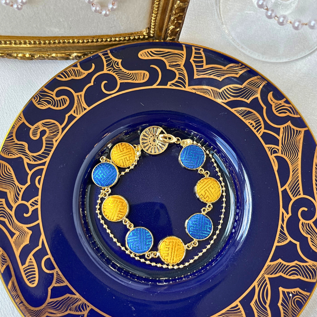 Double Chain Bracelet, Blue/Yellow