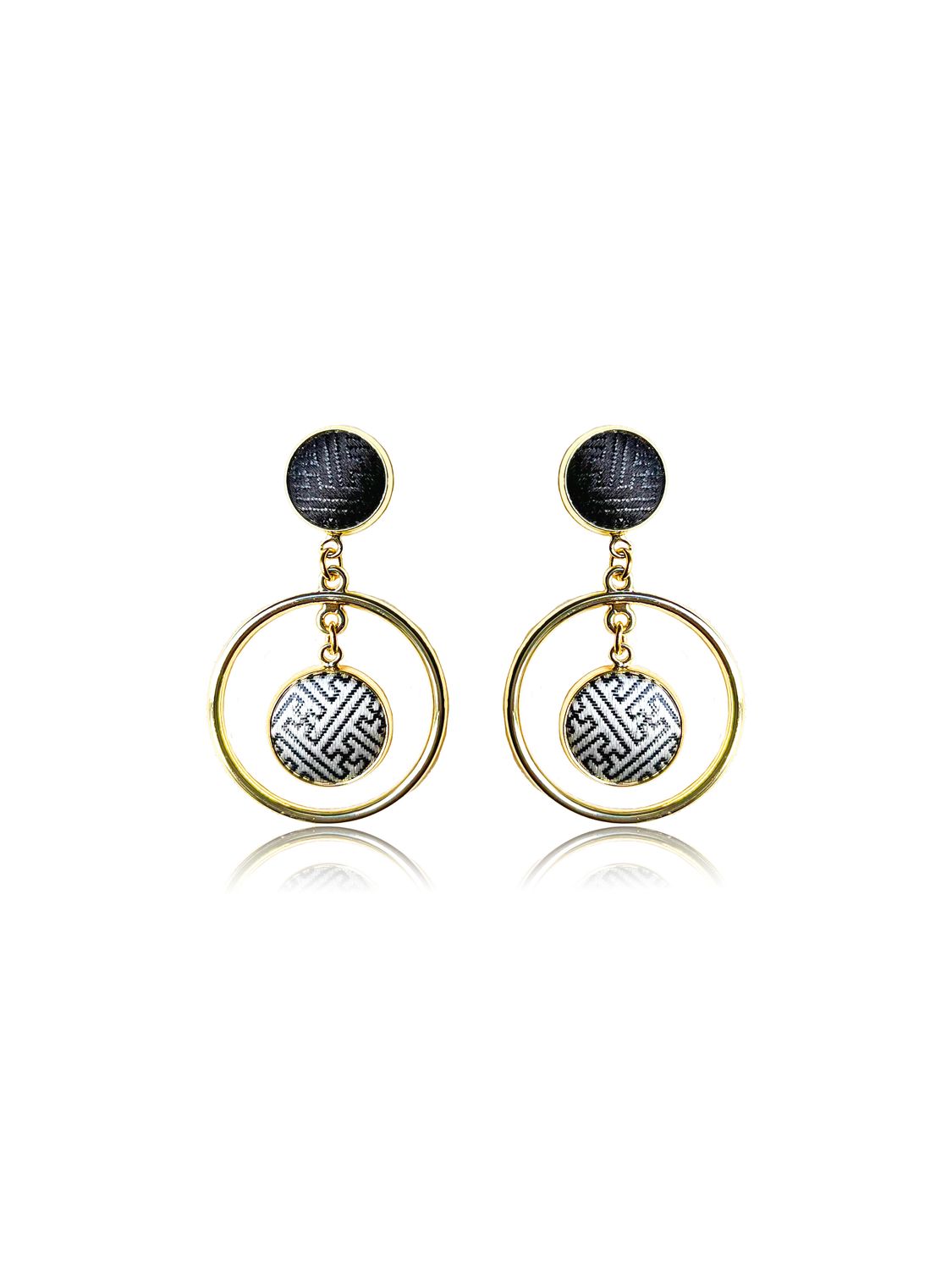 Double Hoop Drop Silk Earring, Black
