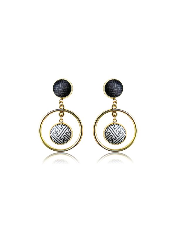 Double Hoop Drop Silk Earring, Black