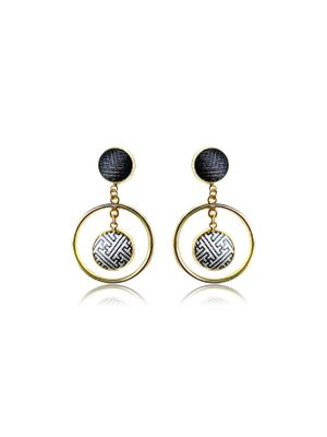 Double Hoop Drop Silk Earring, Black