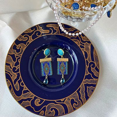 Banner Drop Earrings, Blue