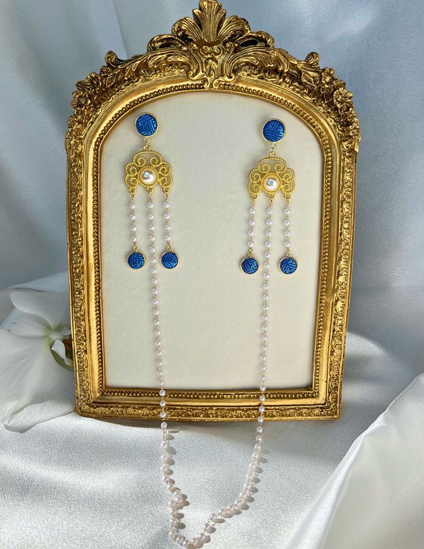 Infinity Connected Earrings, Blue