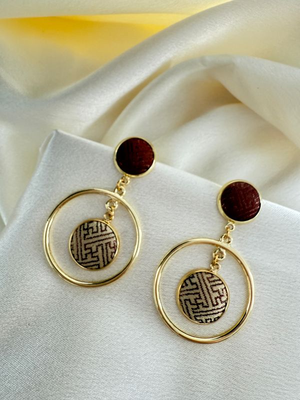 Double Hoop Drop Silk Earring, Brown