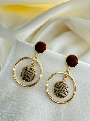 Double Hoop Drop Silk Earring, Brown