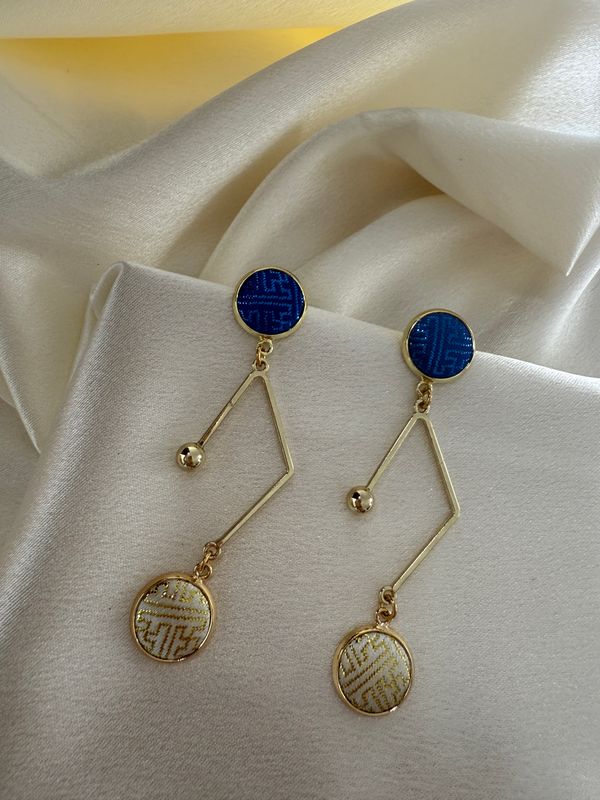 Geometric Silk Earrings, Blue/Ivory