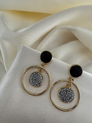 Double Hoop Drop Silk Earring, Black