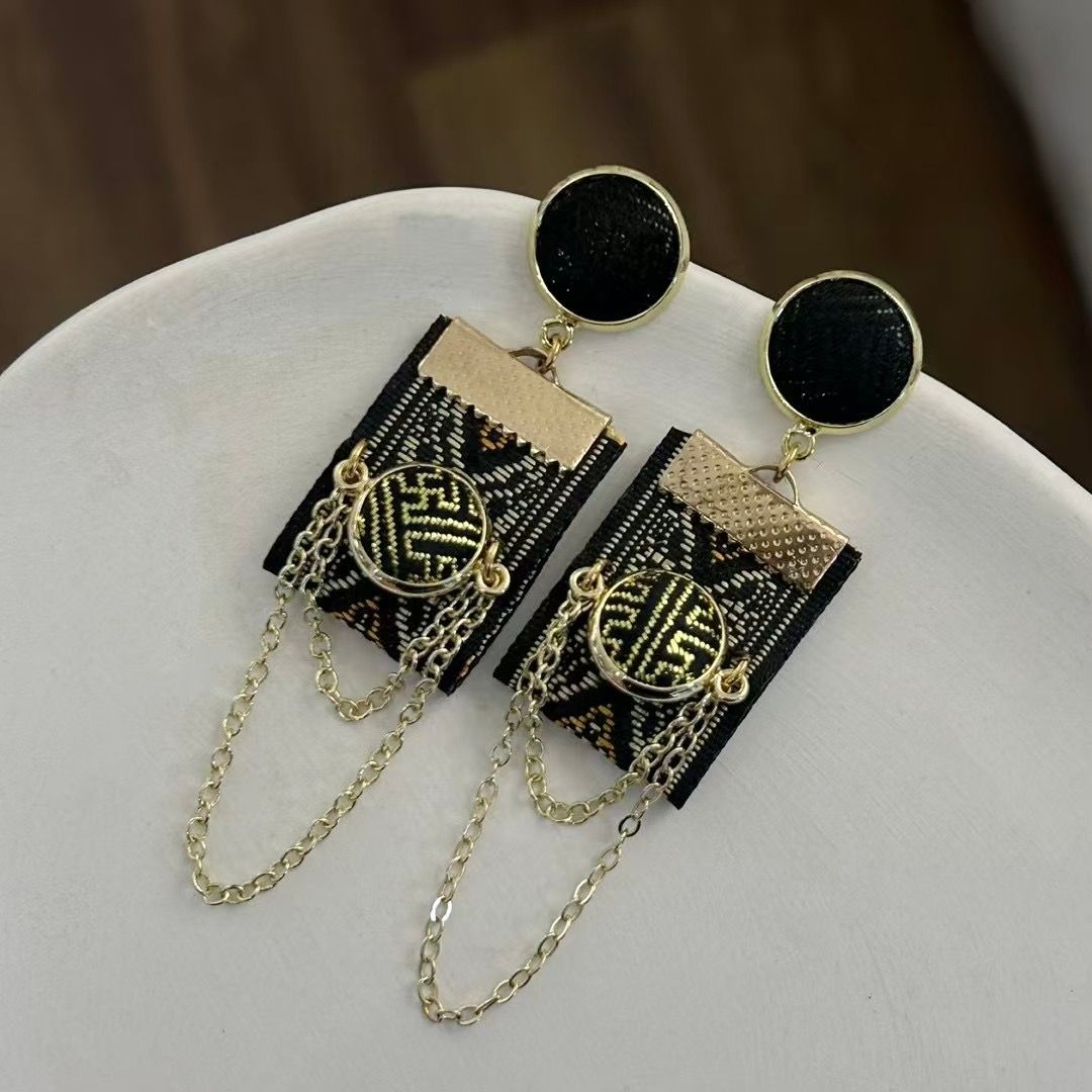 Banner Drop Earrings, Black