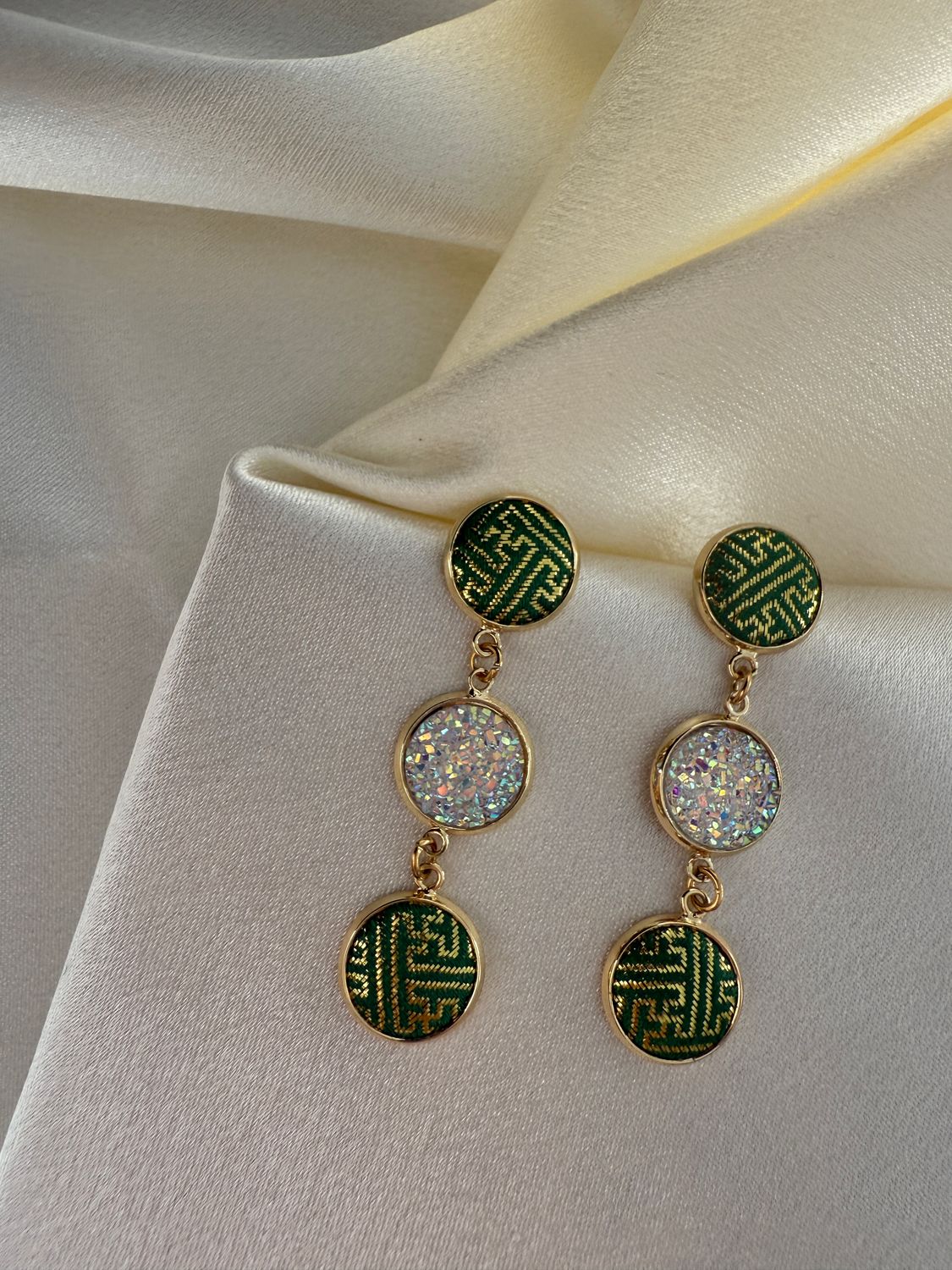 Luxe Green Shimmer Tiered Earrings