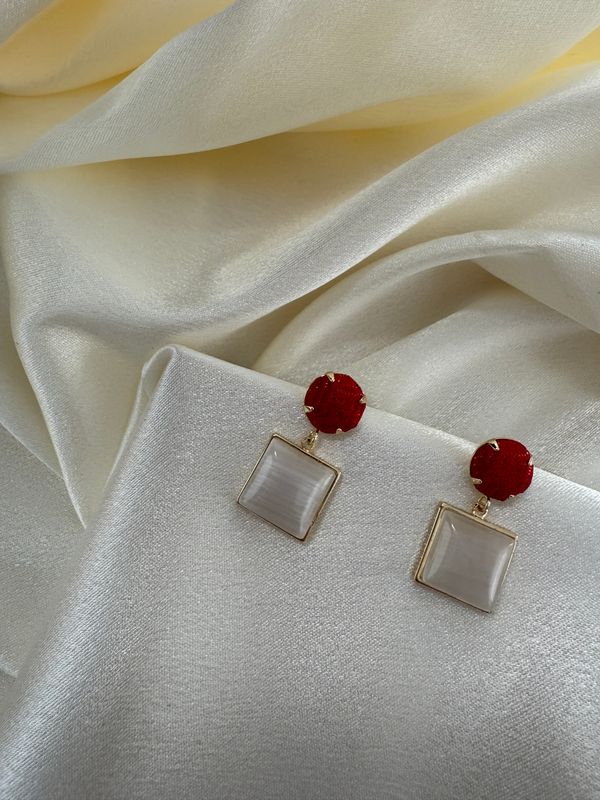 Silk Square Earrings, Crimson Red